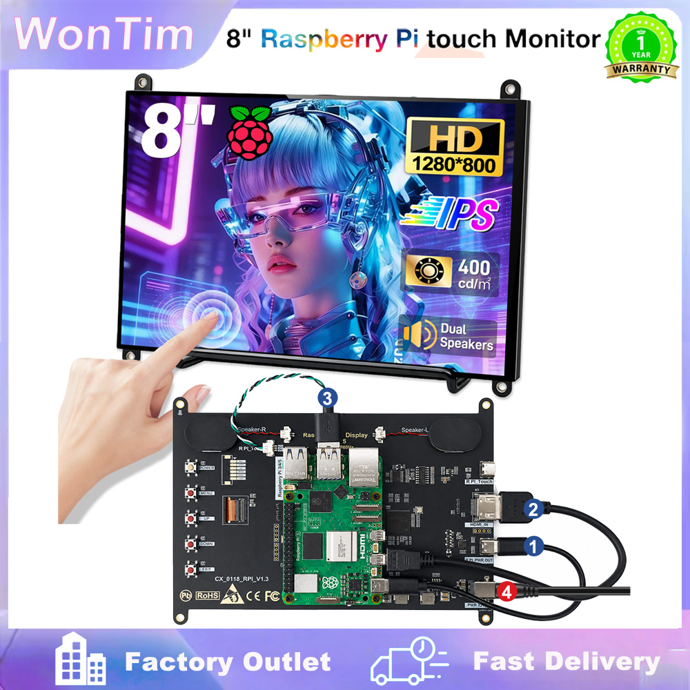 Portable Touchscreen Monitor For Laptop - Raspberry Pi 5 8.0 インチ IPS