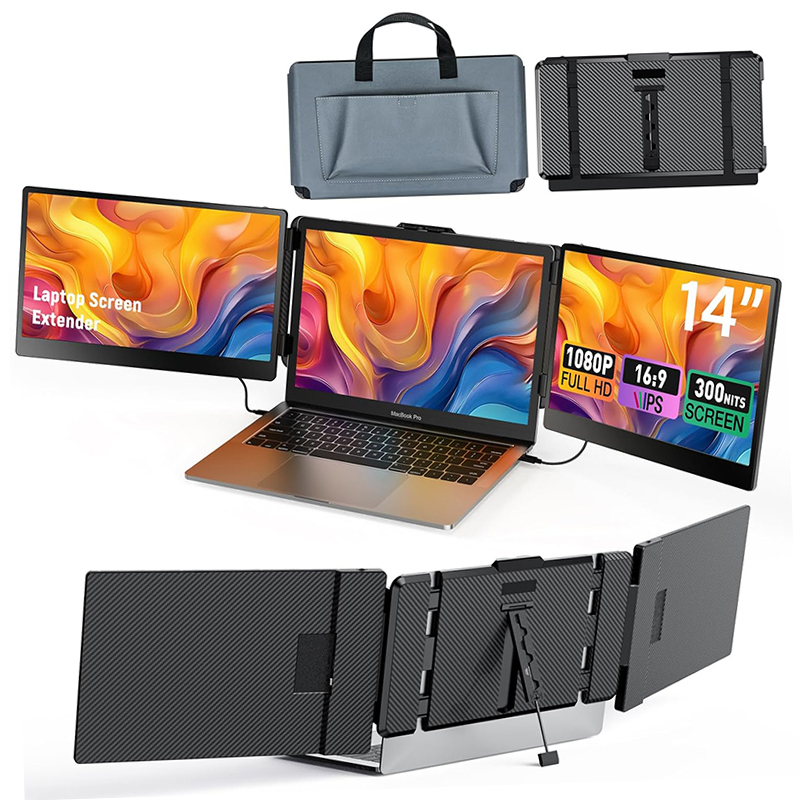 Dual Screen Portable Monitor Extender - 工場直送のポータブルモニター。14インチIPS液晶、トリプル画面拡張機能、1080PフルHD、デュアル外部ディスプレイ。13～17インチのノートパソコンに対応。
