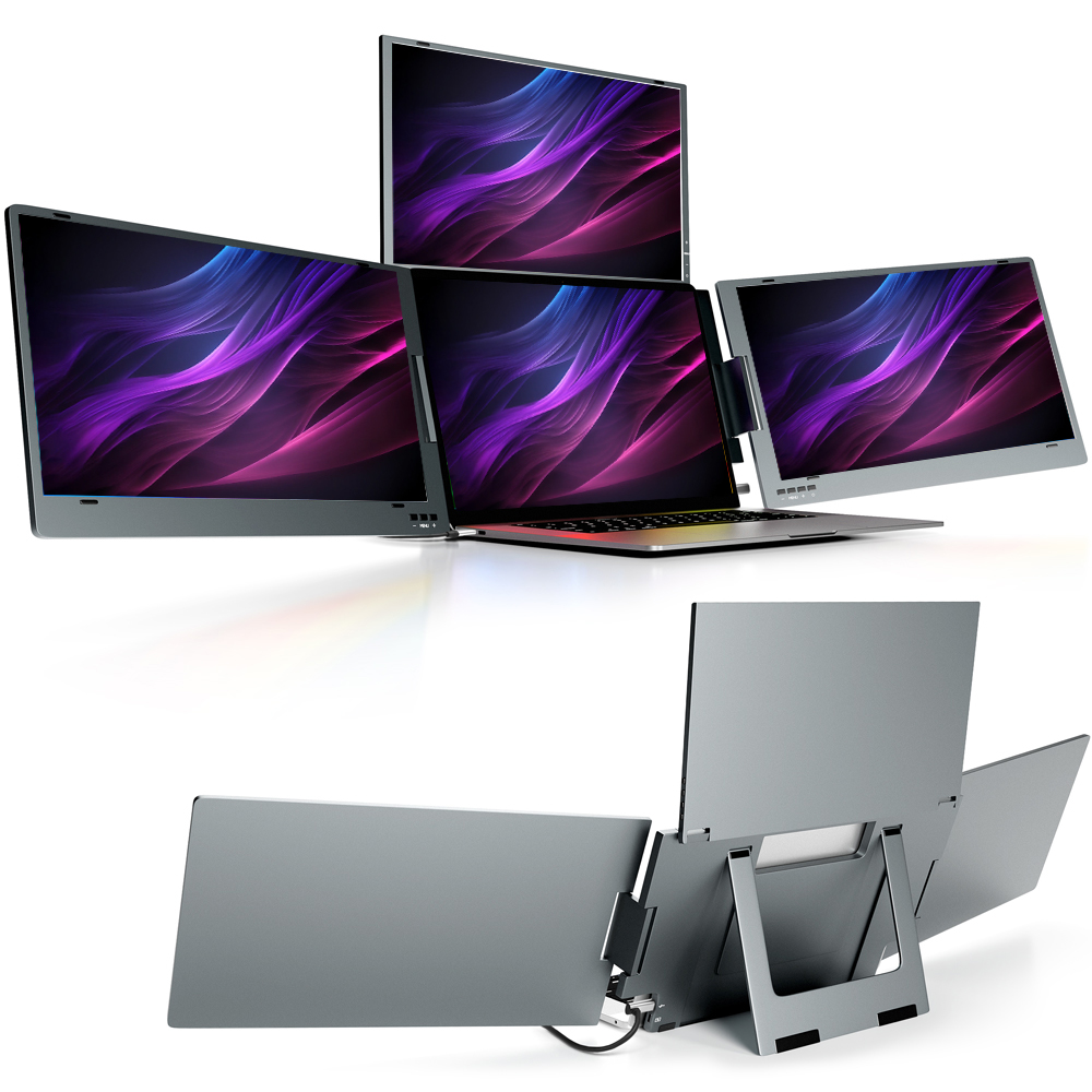 Triple Screen Laptop Monitor Foldable - ポータブルトリプルスクリーンエクステンダー - ノートパソコン用14インチHDモニター、折りたたみ式デザイン、Type-C、トレーディングやマルチタスクに最適