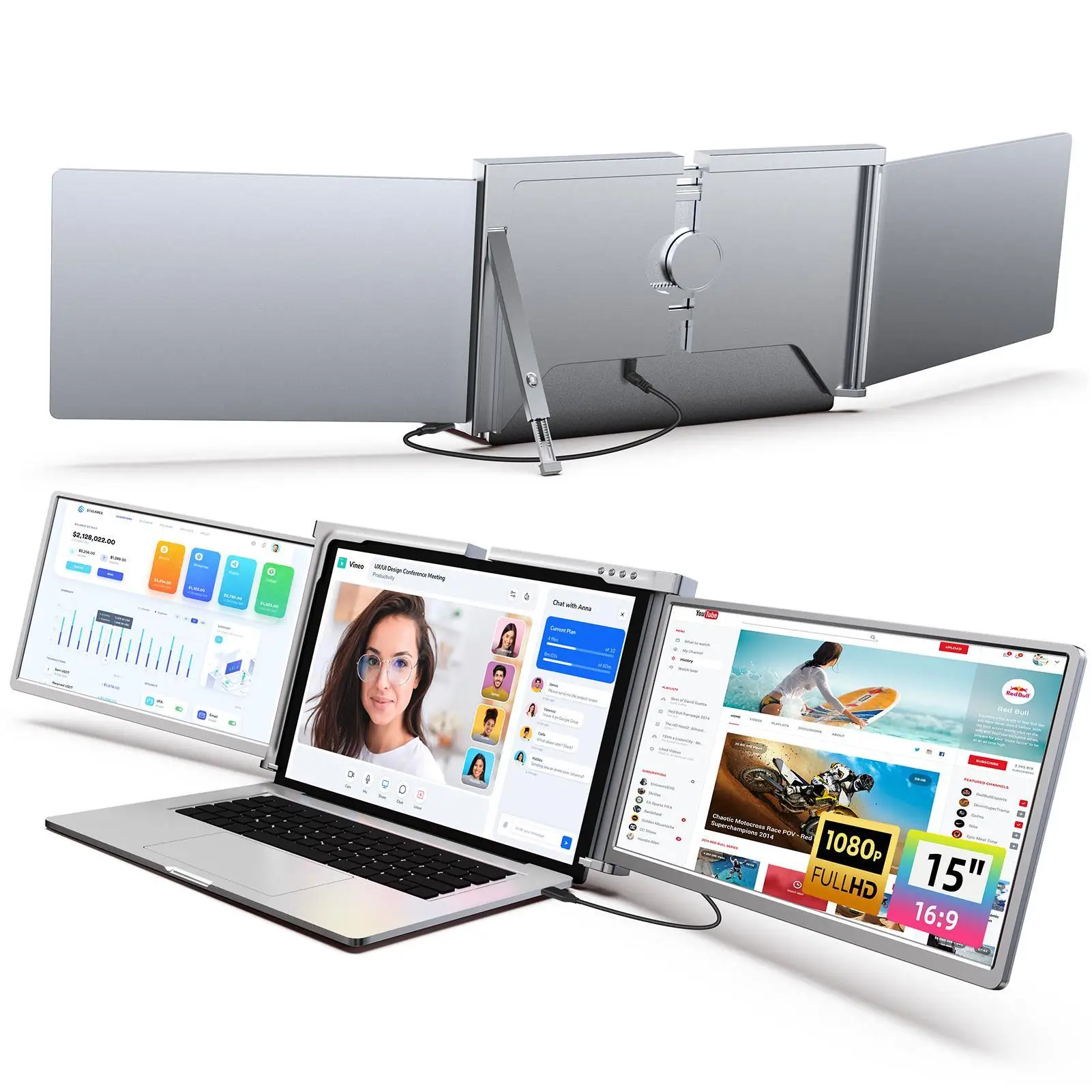 Dual Screen Portable Monitor Extender - 15インチ デュアルスクリーン用ワンケーブルポータブルモニター、ノートパソコン画面拡張用トリプルスクリーンモニター、ポータブルモニターをカスタマイズ