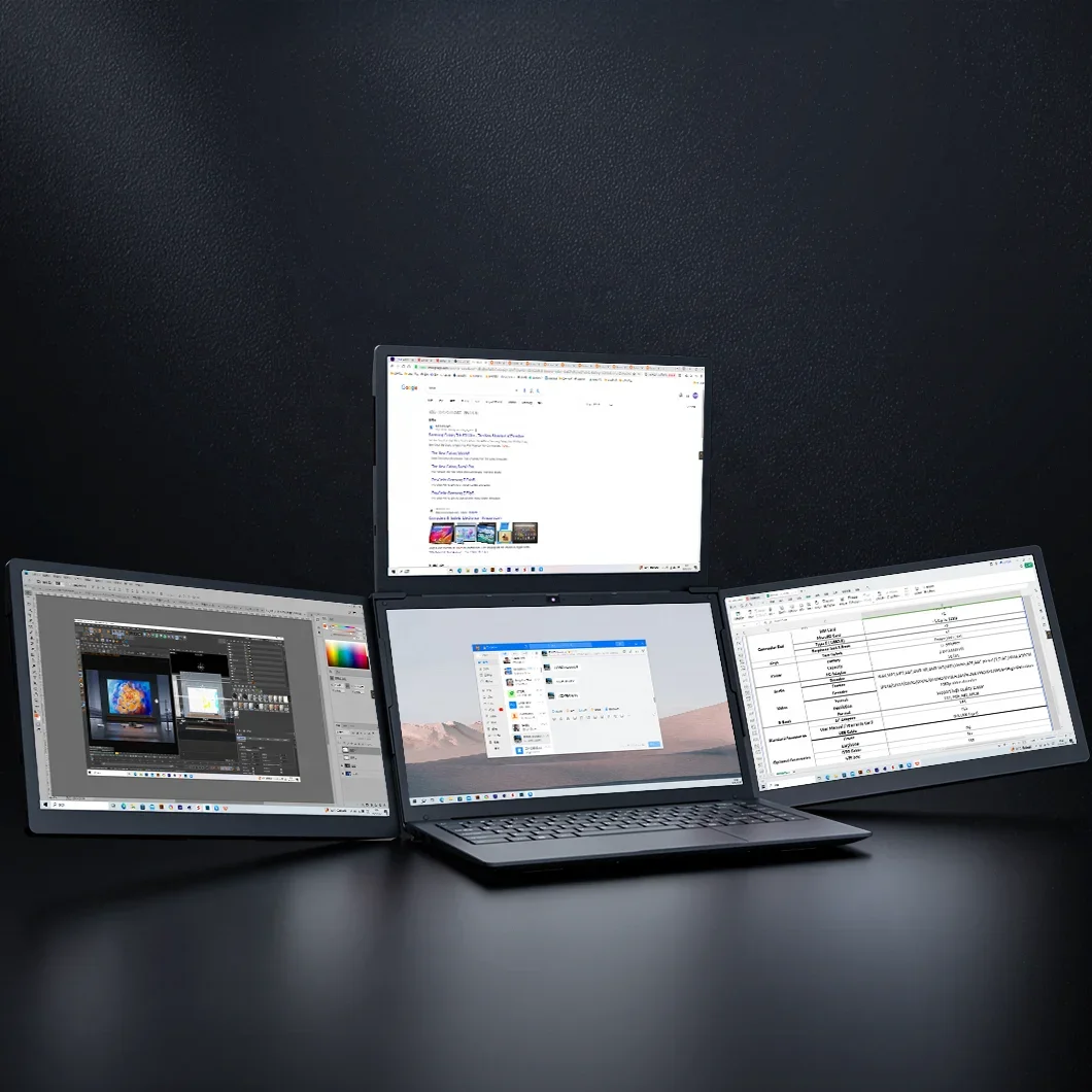 Triple Screen Laptop Monitor Foldable - 13インチPCデュアルスクリーンLCDコンピューター2 3 4ディスプレイポータブル折りたたみ式ラップトップモニターエクステンダー3画面オフィスゲームモニター