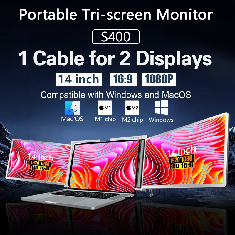 ノートパソコン用ポータブルモニター デュアルスクリーン トリ - Triple Screen Laptop Monitor Foldable のレビューと価格