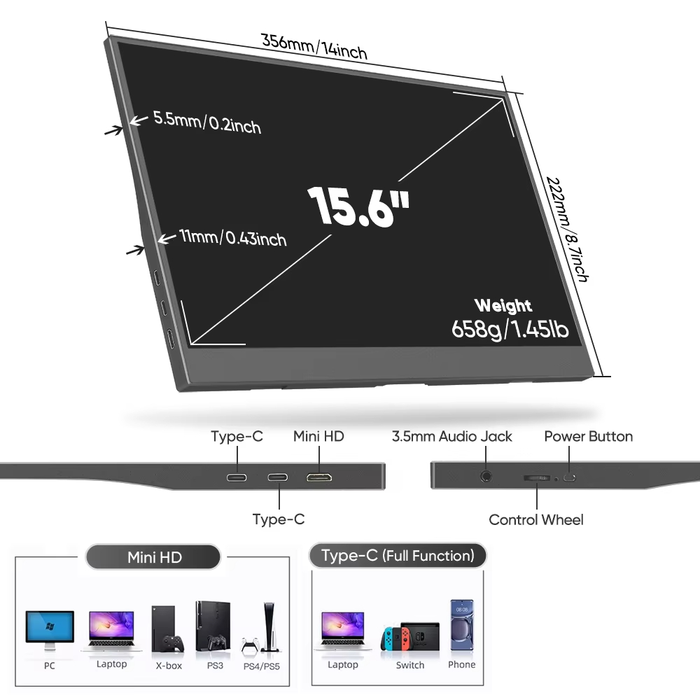 AHXJJKA 15.6インチ ポータブルモニター 1080 - Portable Monitor 15.6 Inch 1080P Type C のレビューと価格