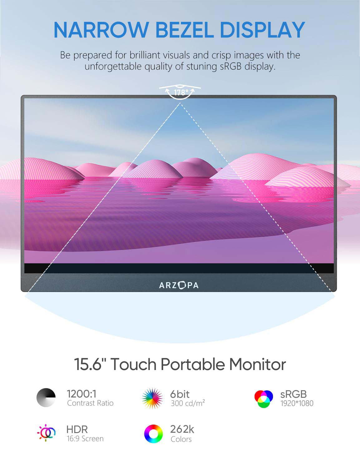 Arzopa A1T：10ポイントタッチスクリーン、IPSパ - Portable Monitor 15.6 Inch 1080P Type C のレビューと価格
