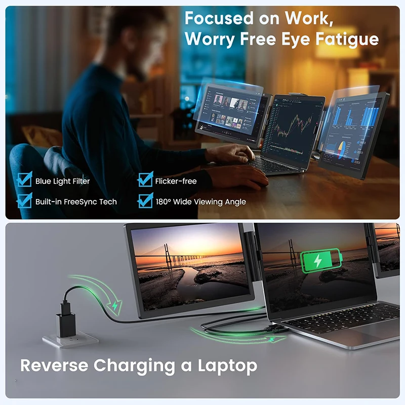 ベストセラー SIBOLAN 14インチ トリプルポータブル - Dual Screen Portable Monitor Extender のレビューと価格