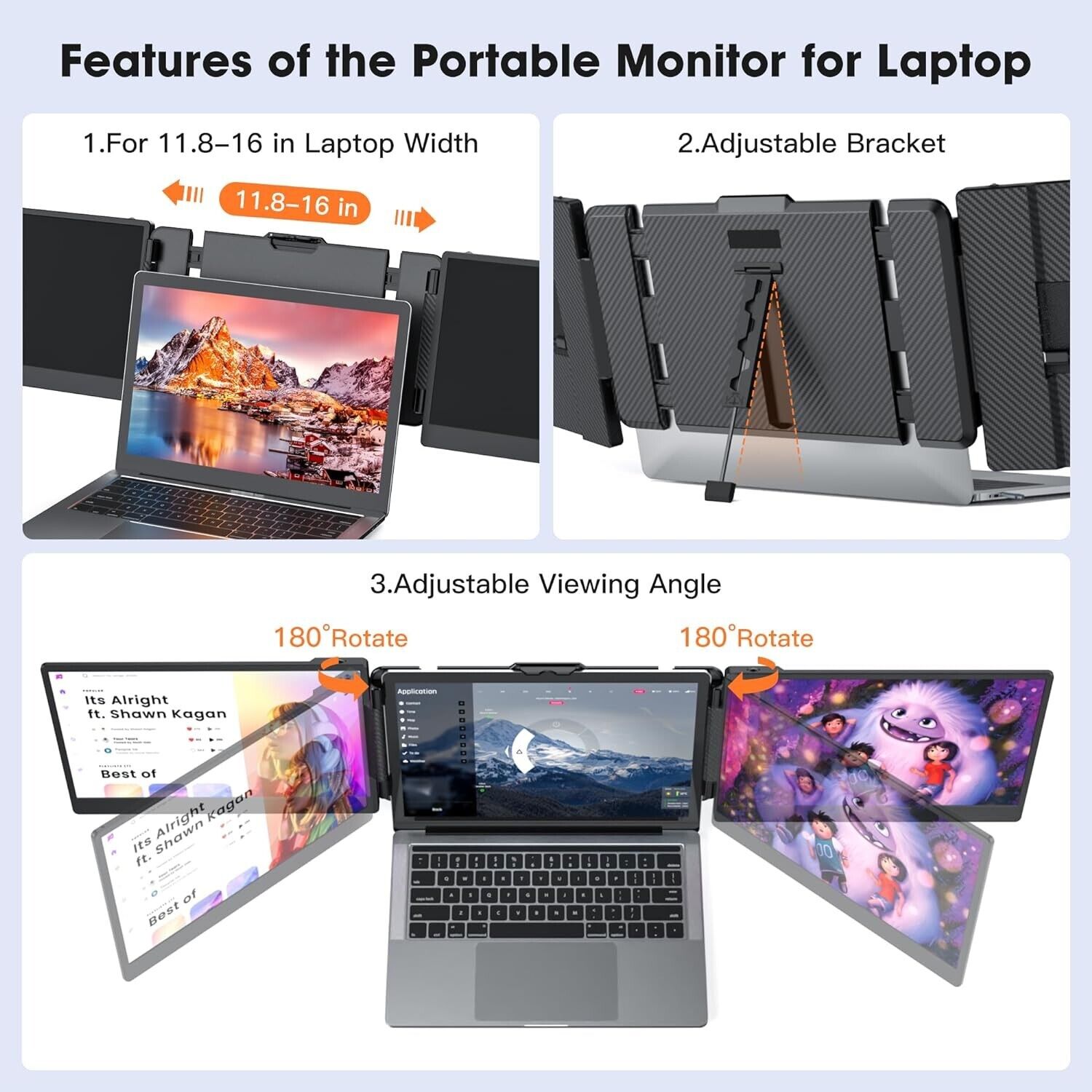 S2 14インチ FHD 1080P IPS ノートパソコン - Triple Screen Laptop Monitor Foldable のレビューと価格
