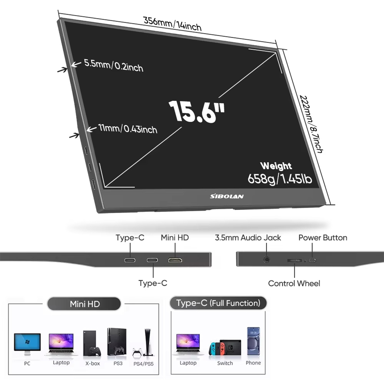 SIBOLAN 15.6インチ ポータブルモニター 1080 - Portable Monitor 15.6 Inch 1080P Type C のレビューと価格