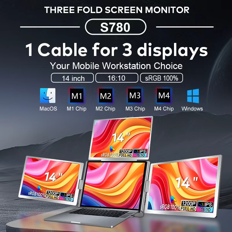 ノートパソコン用ポータブルトリプルモニター FHD TFT  - Triple Screen Laptop Monitor Foldable のレビューと価格