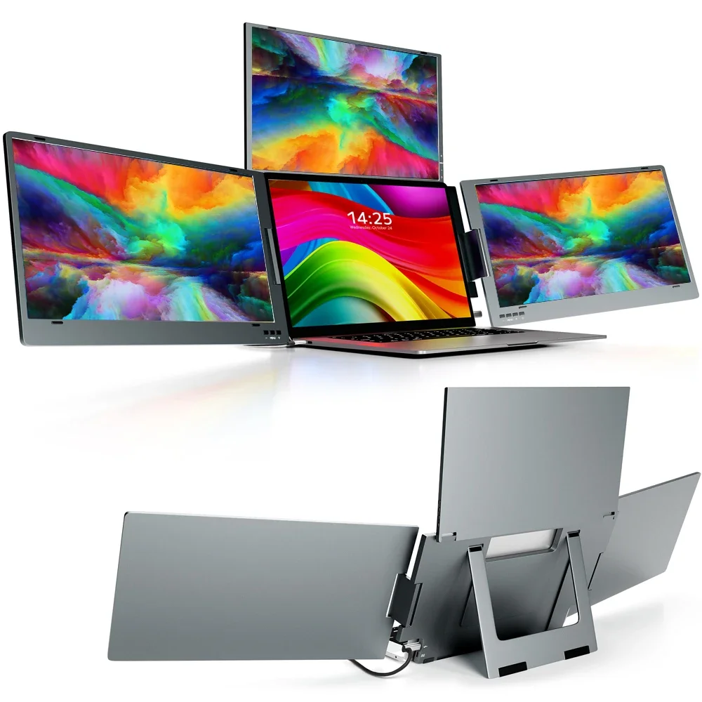 トリプルスクリーン14インチポータブルオフィス - ノートパ - Triple Screen Laptop Monitor Foldable のレビューと価格