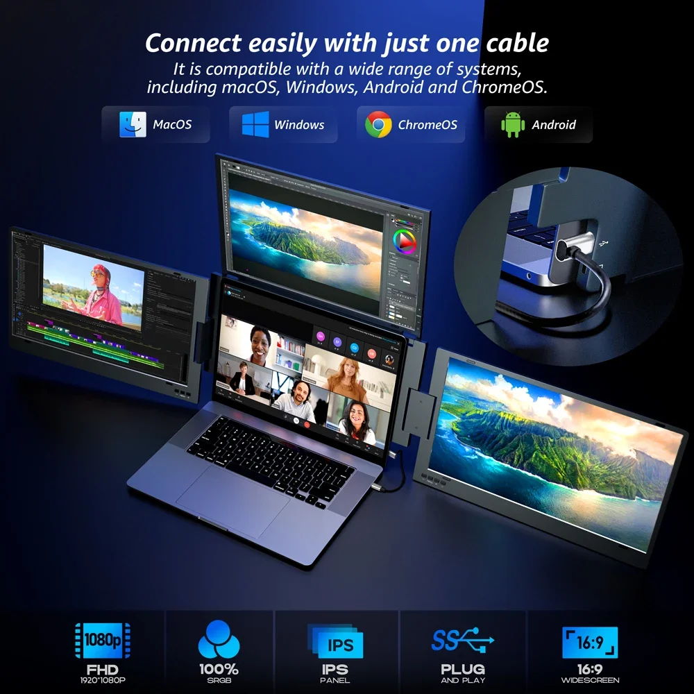 トリプルスクリーン14インチポータブルオフィス - ノートパ - Triple Screen Laptop Monitor Foldable のレビューと価格