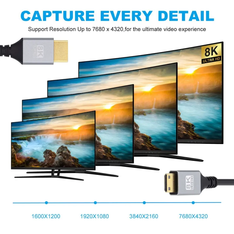 8KミニHDTV 2.1 超薄型HDTVケーブル 4K @6 - Mini Hdmi To Hdmi Cable Ultra Slim のレビューと価格
