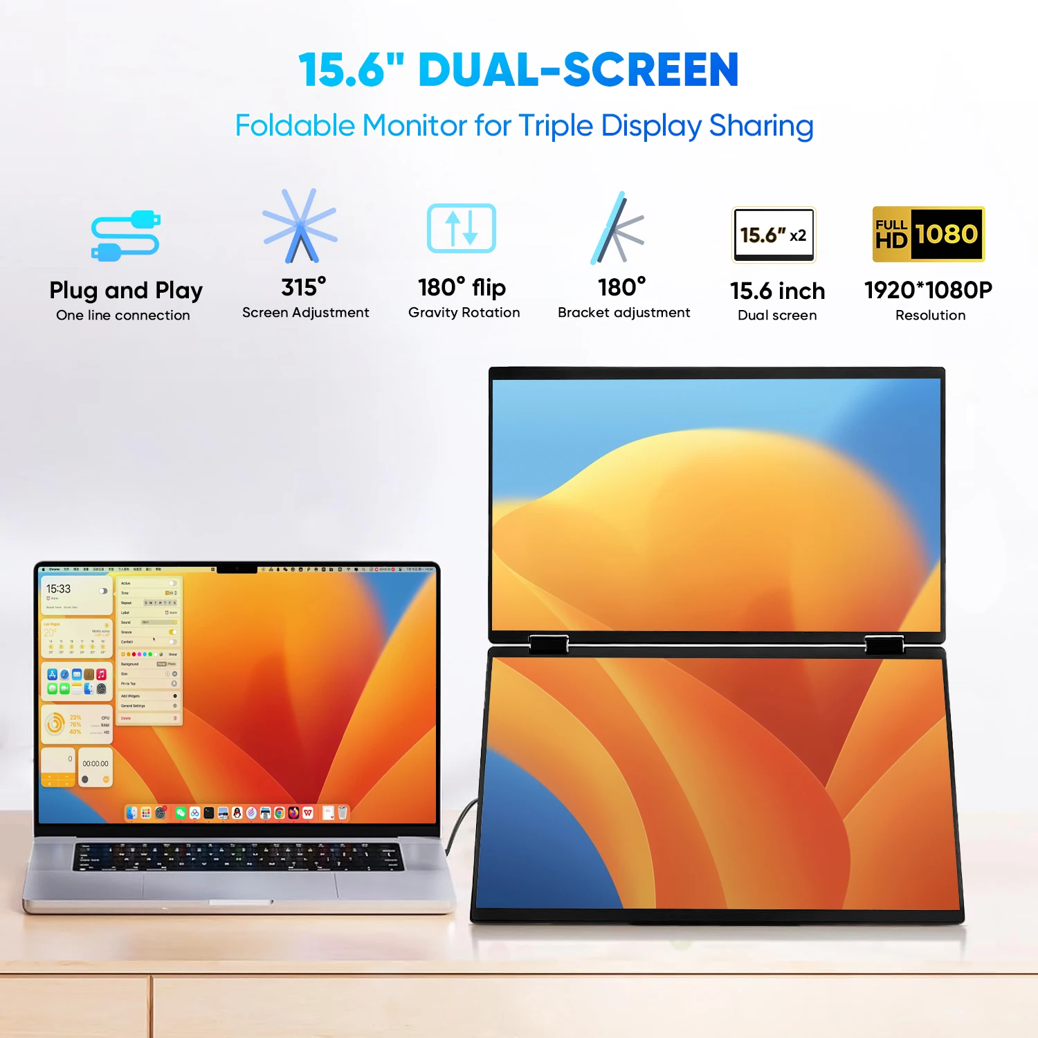 新品OEM LCDデュアルスクリーンポータブルモニター 15 - Portable Monitor 15.6 Inch 1080P Type C のレビューと価格