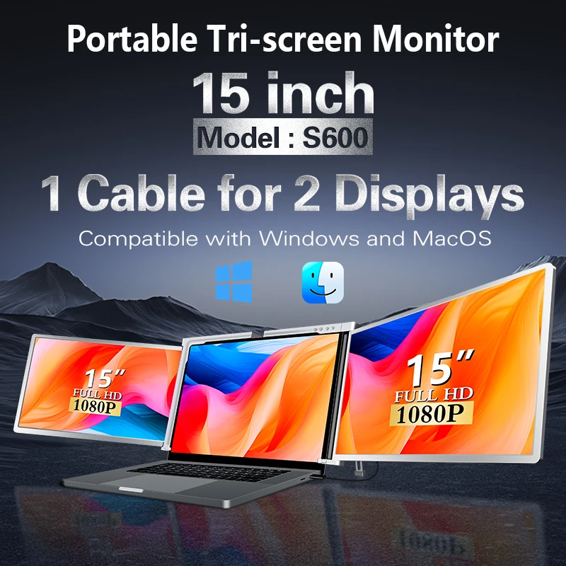 15インチ デュアルスクリーン用ワンケーブルポータブルモニタ - Dual Screen Portable Monitor Extender のレビューと価格