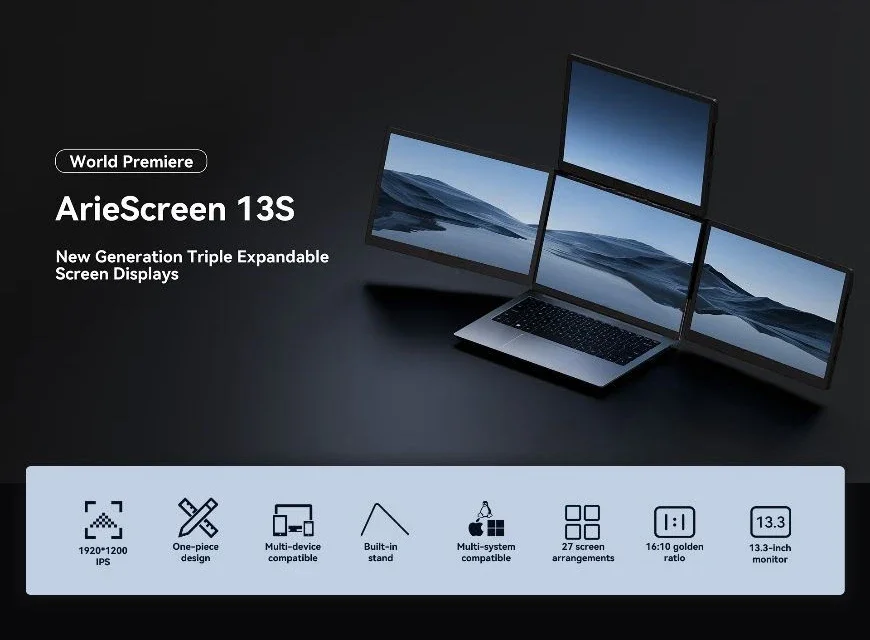 13インチPCデュアルスクリーンLCDコンピューター2 3  - Triple Screen Laptop Monitor Foldable のレビューと価格